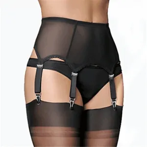 2019 Women Mesh Sexy Garter Belt 6 Metal Buckles Straps Sexy Lingerie Suspender Elastic Belt Garters Night Club Femme Underwear