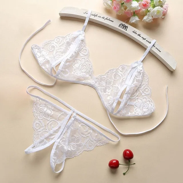 2019 Women Sexy Transparent Lace Babydoll Erotic Underwear Set Sexy Lingerie G-string Plus Size Women Temptation Sex Costumes