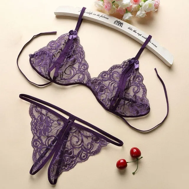 2019 Women Sexy Transparent Lace Babydoll Erotic Underwear Set Sexy Lingerie G-string Plus Size Women Temptation Sex Costumes
