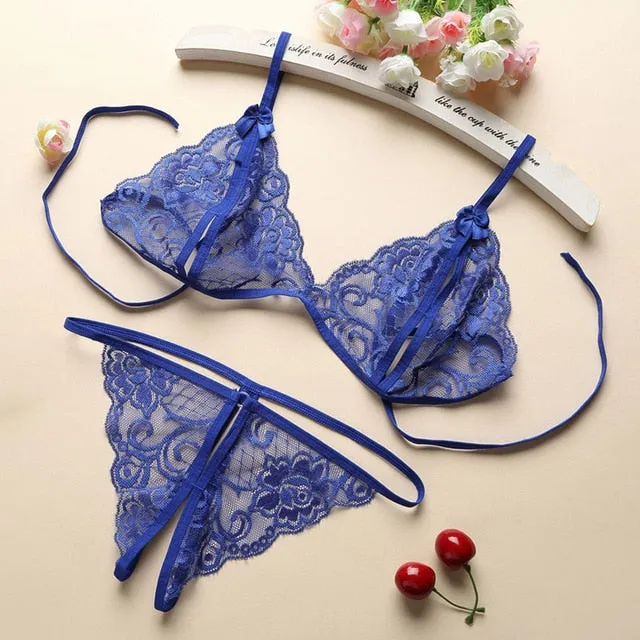 2019 Women Sexy Transparent Lace Babydoll Erotic Underwear Set Sexy Lingerie G-string Plus Size Women Temptation Sex Costumes