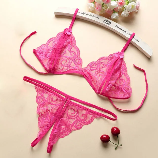 2019 Women Sexy Transparent Lace Babydoll Erotic Underwear Set Sexy Lingerie G-string Plus Size Women Temptation Sex Costumes