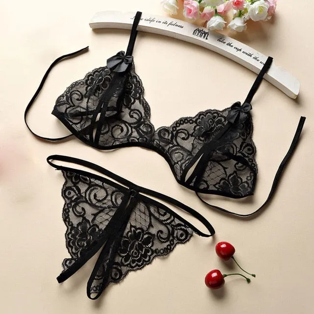 2019 Women Sexy Transparent Lace Babydoll Erotic Underwear Set Sexy Lingerie G-string Plus Size Women Temptation Sex Costumes