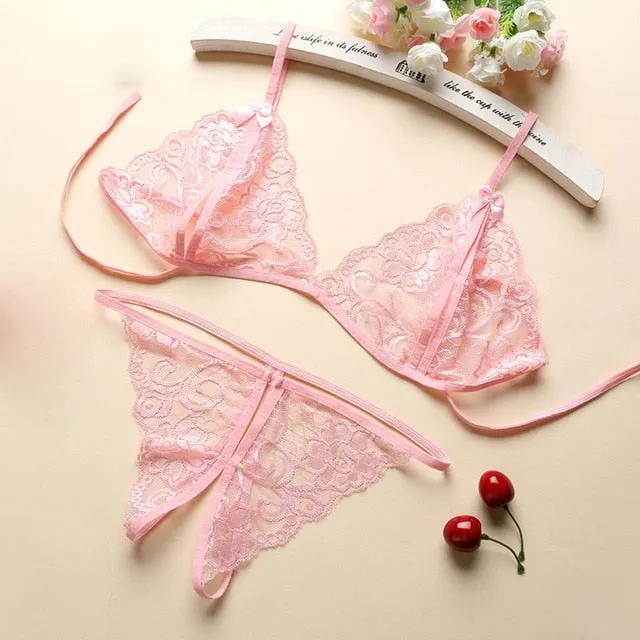 2019 Women Sexy Transparent Lace Babydoll Erotic Underwear Set Sexy Lingerie G-string Plus Size Women Temptation Sex Costumes