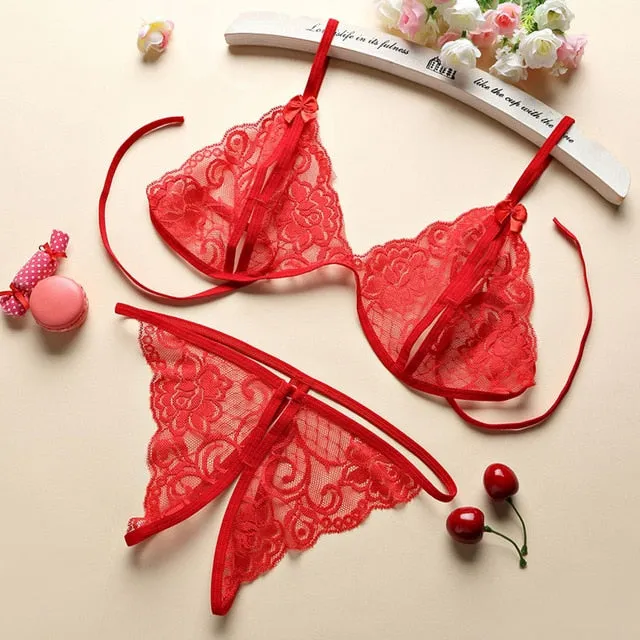 2019 Women Sexy Transparent Lace Babydoll Erotic Underwear Set Sexy Lingerie G-string Plus Size Women Temptation Sex Costumes