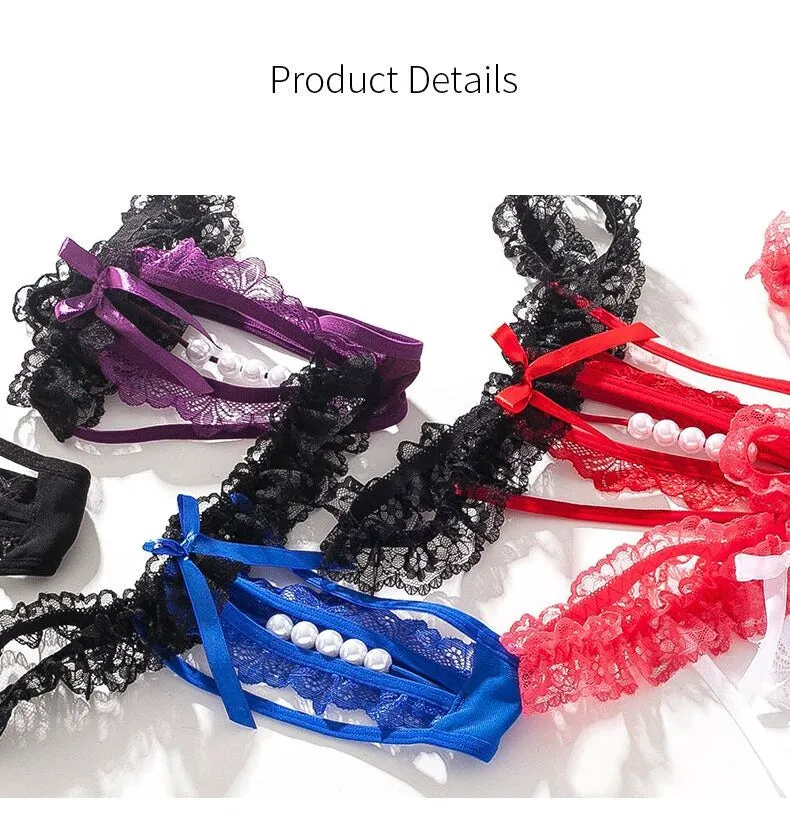 6 Pack Women's Lace Sexy Panties with pearls