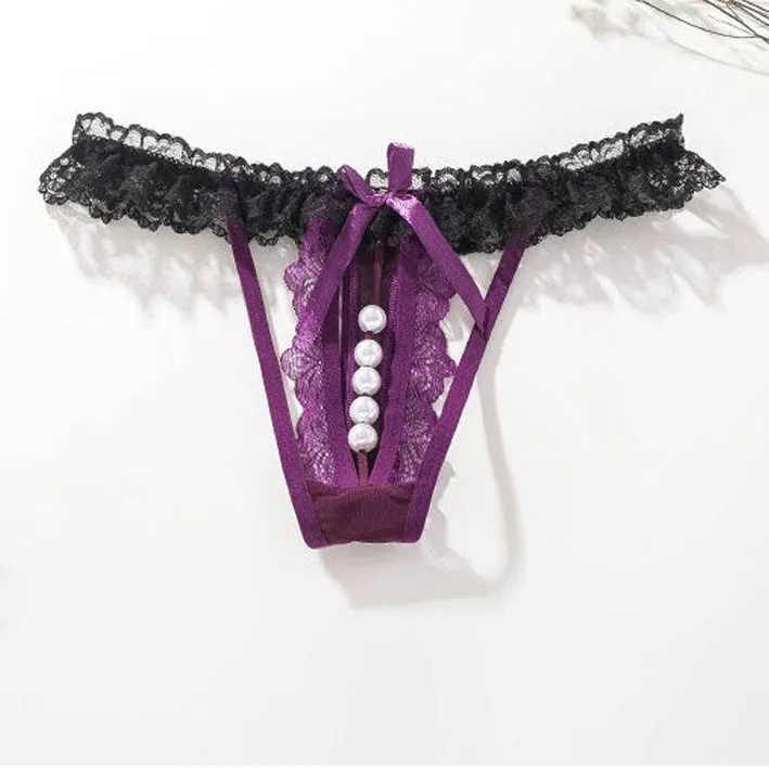 6 Pack Women's Lace Sexy Panties with pearls