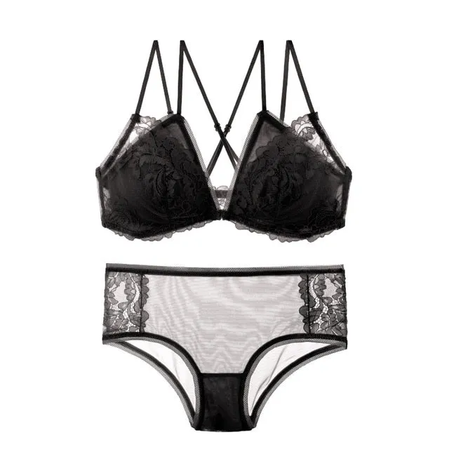 CINOON French Lace Front Closure Bra And Panties Set Women Sexy Lingerie Set Wire Free Bralette Embroidery Underwear Brassiere