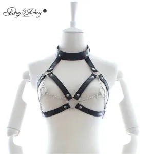 DAVYDAISY Women Sexy Bra Choker Leather Open Bust Bralette Metal Chain Intimate Adjustable Sexy Lingerie Cropped Top BR506
