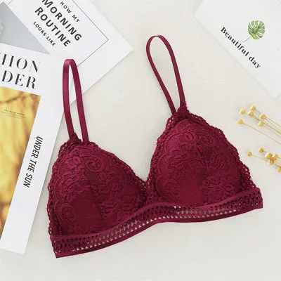 DeRuiLaDy 2PCS French Style Bralette Seamless Deep V Lace Bra Wireless Thin Underwear Sexy Lingerie Soft Bras For Women Girl