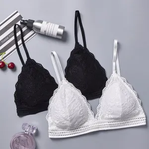 DeRuiLaDy 2PCS French Style Bralette Seamless Deep V Lace Bra Wireless Thin Underwear Sexy Lingerie Soft Bras For Women Girl