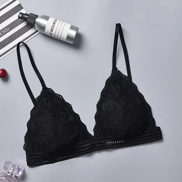 DeRuiLaDy 2PCS French Style Bralette Seamless Deep V Lace Bra Wireless Thin Underwear Sexy Lingerie Soft Bras For Women Girl