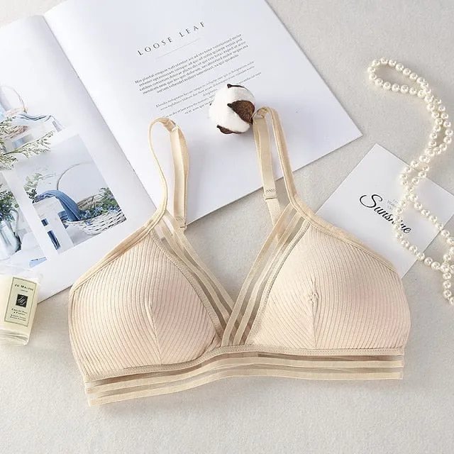 DeRuiLaDy Soft Bralette Sexy Perspective Deep V Seamless Bras for Women Wireless Push Up Bra Comfortable Underwear Sexy Lingerie