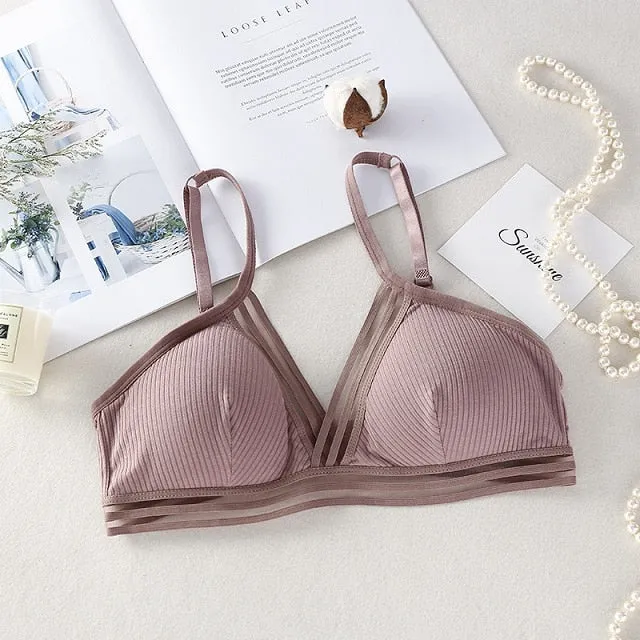DeRuiLaDy Soft Bralette Sexy Perspective Deep V Seamless Bras for Women Wireless Push Up Bra Comfortable Underwear Sexy Lingerie