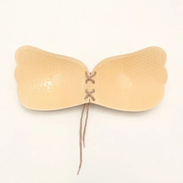 DERUILADY Strapless Invisible Bra Sexy Seamless Push Up Silicone Bras For Women Skin Black Sexy Lingerie Drawstring Bralette