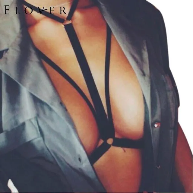 Elover Erotic Sexy Lingerie Bandage Spaghetti Crop Cami Hollow Bra Sexy Underwear Women Top Halter Strap Bra Unlined Adjustable