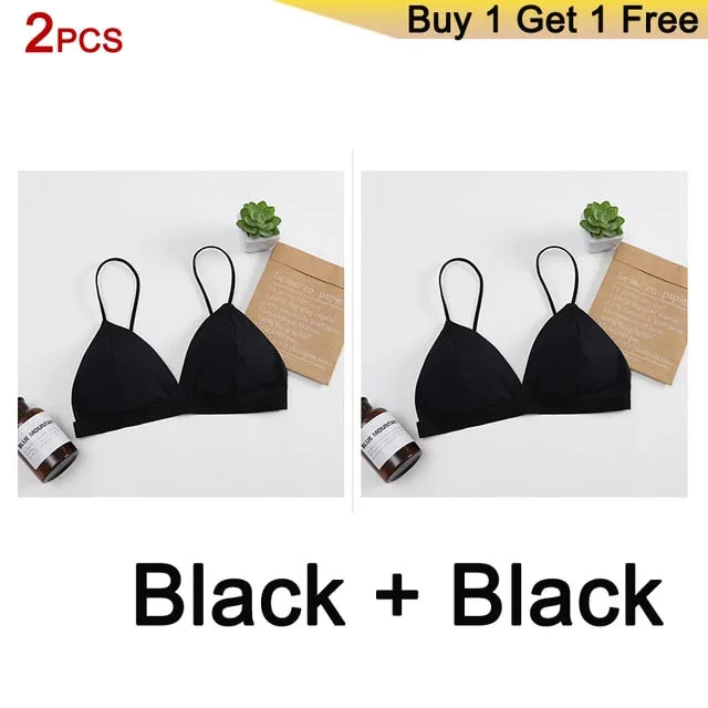 GUMPRUN 2Pcs Seamless Soft Bras for Women Thin Strap Wireless Push Up Bra Backless Comfort Underwear Bralette Sexy Lingerie