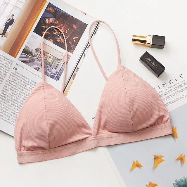 GUMPRUN 2Pcs Seamless Soft Bras for Women Thin Strap Wireless Push Up Bra Backless Comfort Underwear Bralette Sexy Lingerie
