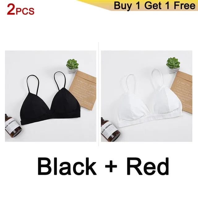 GUMPRUN 2Pcs Seamless Soft Bras for Women Thin Strap Wireless Push Up Bra Backless Comfort Underwear Bralette Sexy Lingerie