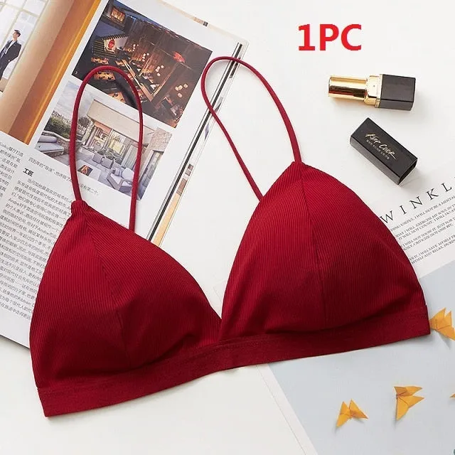 GUMPRUN 2Pcs Seamless Soft Bras for Women Thin Strap Wireless Push Up Bra Backless Comfort Underwear Bralette Sexy Lingerie