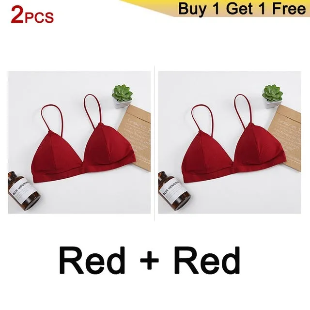 GUMPRUN 2Pcs Seamless Soft Bras for Women Thin Strap Wireless Push Up Bra Backless Comfort Underwear Bralette Sexy Lingerie