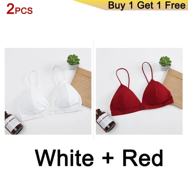 GUMPRUN 2Pcs Seamless Soft Bras for Women Thin Strap Wireless Push Up Bra Backless Comfort Underwear Bralette Sexy Lingerie