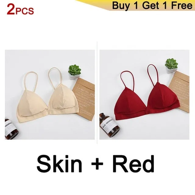 GUMPRUN 2Pcs Seamless Soft Bras for Women Thin Strap Wireless Push Up Bra Backless Comfort Underwear Bralette Sexy Lingerie
