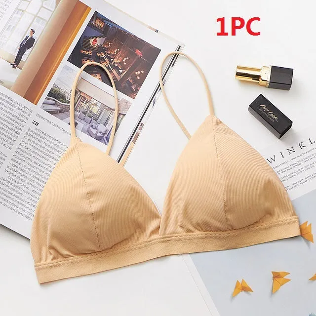 GUMPRUN 2Pcs Seamless Soft Bras for Women Thin Strap Wireless Push Up Bra Backless Comfort Underwear Bralette Sexy Lingerie
