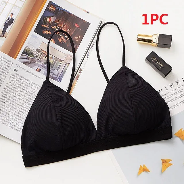 GUMPRUN 2Pcs Seamless Soft Bras for Women Thin Strap Wireless Push Up Bra Backless Comfort Underwear Bralette Sexy Lingerie