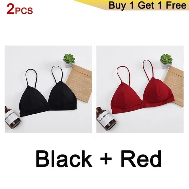 GUMPRUN 2Pcs Seamless Soft Bras for Women Thin Strap Wireless Push Up Bra Backless Comfort Underwear Bralette Sexy Lingerie