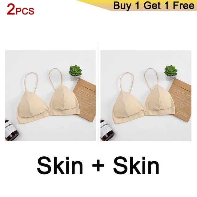 GUMPRUN 2Pcs Seamless Soft Bras for Women Thin Strap Wireless Push Up Bra Backless Comfort Underwear Bralette Sexy Lingerie