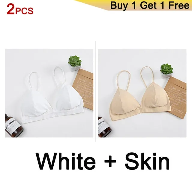GUMPRUN 2Pcs Seamless Soft Bras for Women Thin Strap Wireless Push Up Bra Backless Comfort Underwear Bralette Sexy Lingerie