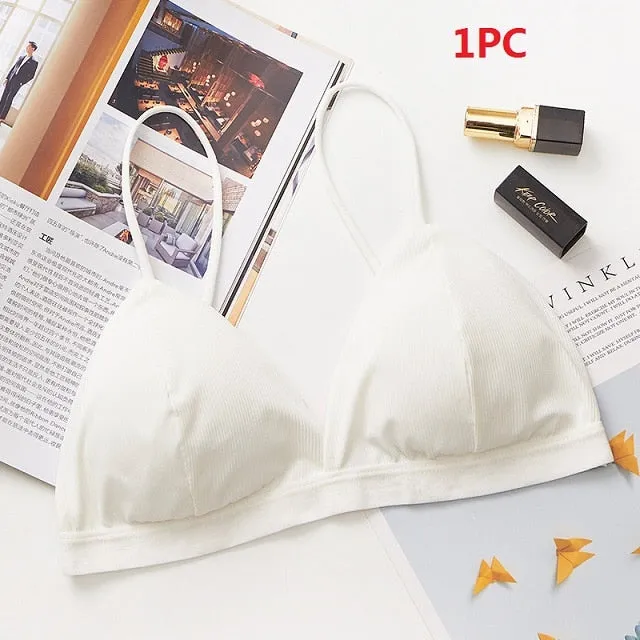GUMPRUN 2Pcs Seamless Soft Bras for Women Thin Strap Wireless Push Up Bra Backless Comfort Underwear Bralette Sexy Lingerie