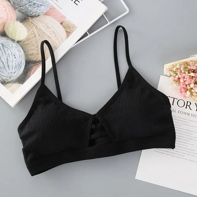 GUMPRUN Thin Strap Bralette Sexy Lingerie Seamless Hollow Out Soft Bras For Women Wireless Push Up Bra Comfortable Underwear