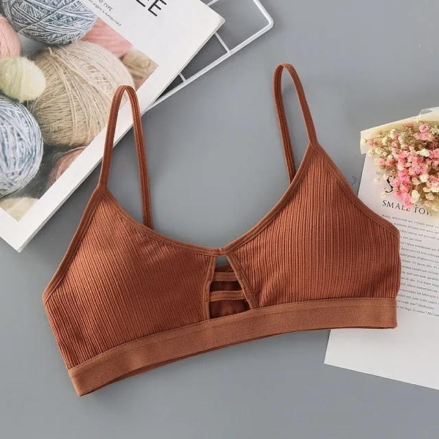 GUMPRUN Thin Strap Bralette Sexy Lingerie Seamless Hollow Out Soft Bras For Women Wireless Push Up Bra Comfortable Underwear