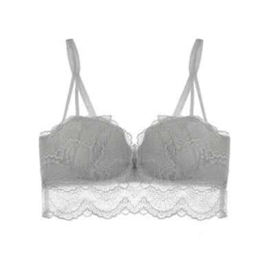 Lace Double Push Up Bra And Panties Sets Longline Plus Size Brassiere Women Black Underwear Sexy Lingerie Set Japanese Rimless