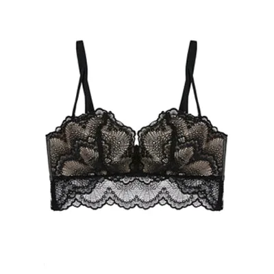 Lace Double Push Up Bra And Panties Sets Longline Plus Size Brassiere Women Black Underwear Sexy Lingerie Set Japanese Rimless