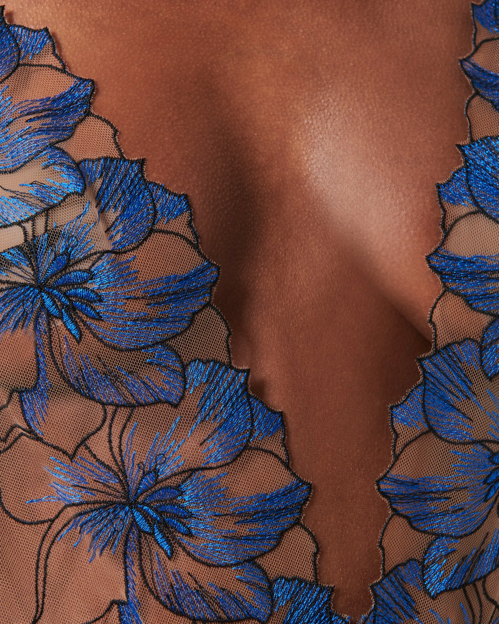 Lyandra Floral Embroidered Bodysuit Blue