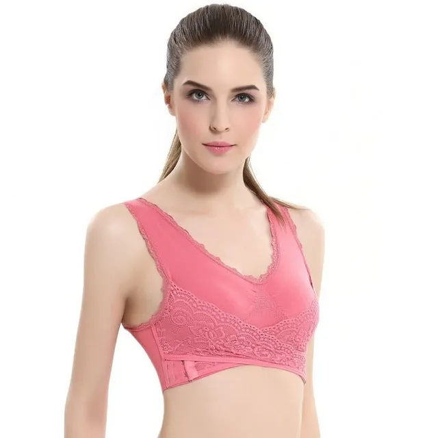 M-3XL Women Underwear Sexy Lingerie Lace Solid Color Cross Side Buckle Wireless Push up Breathable Sleep Sports Bra 