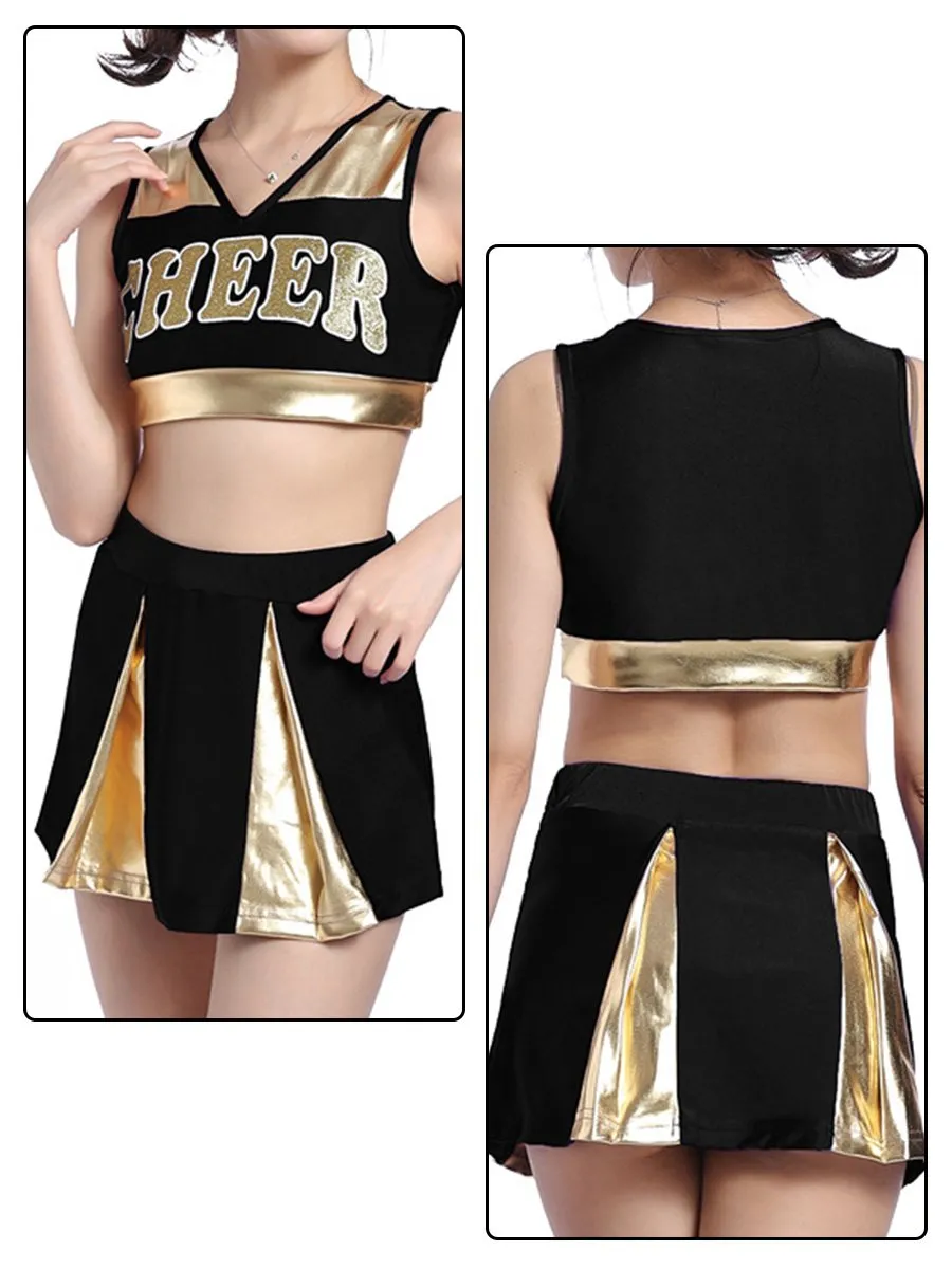 Naughty Cheer Metallic Skirt Set