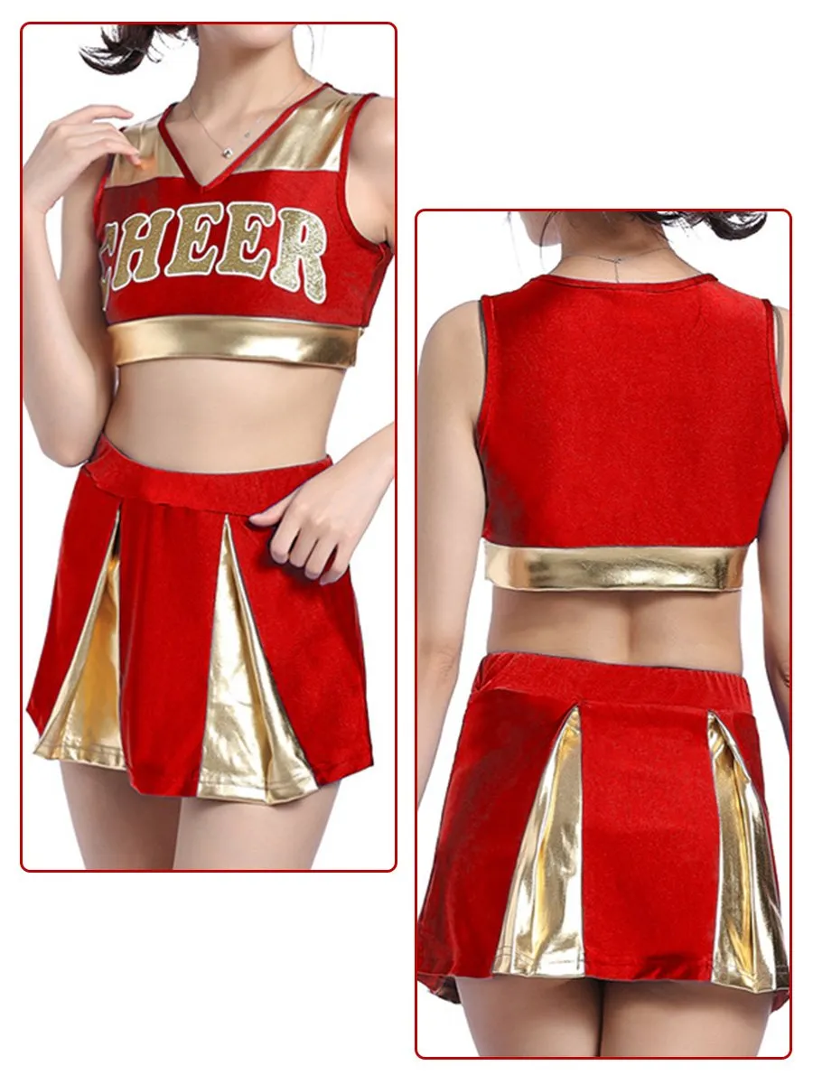 Naughty Cheer Metallic Skirt Set