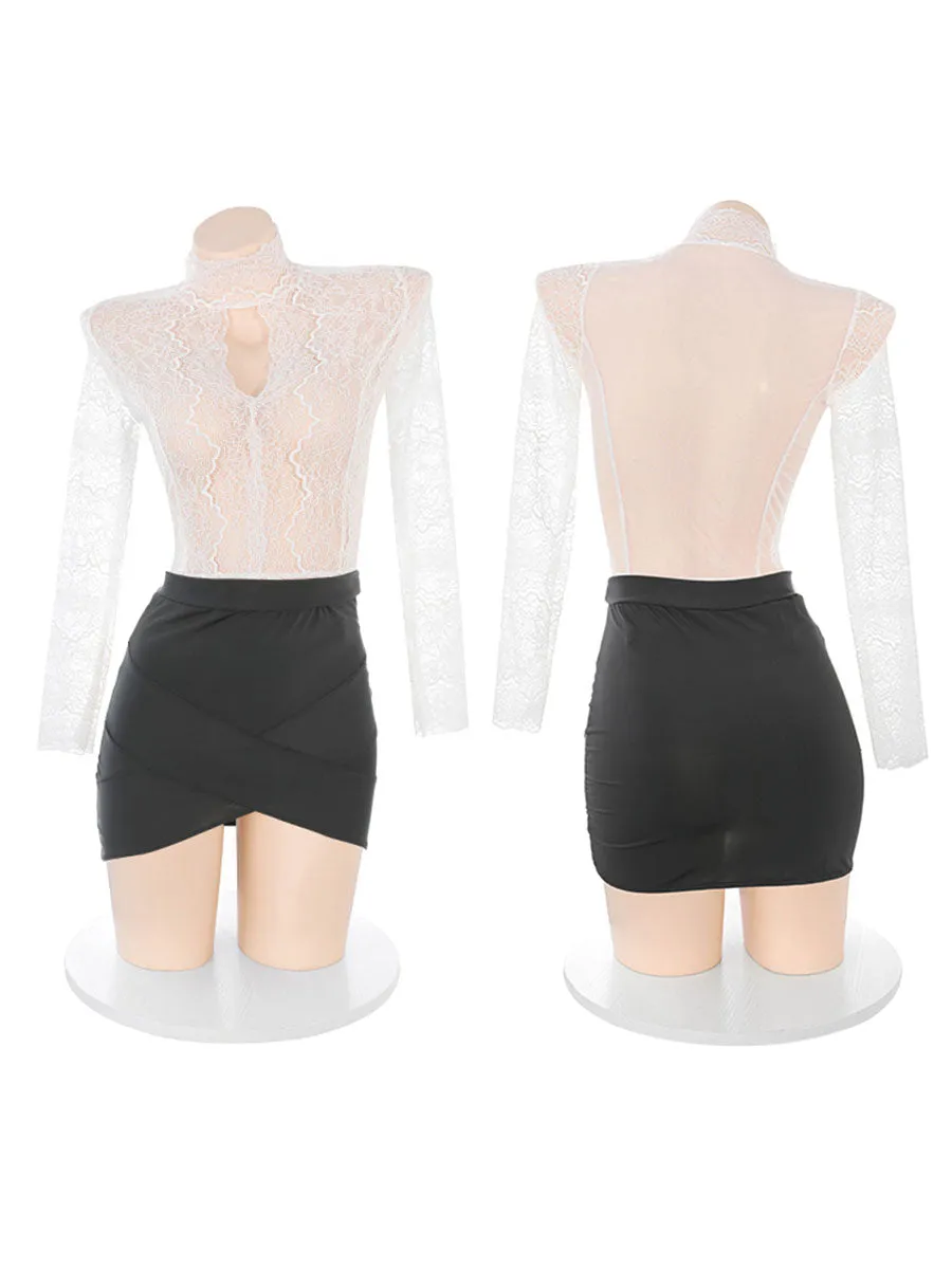 Naughty Secretary Wrapped Skirt Set