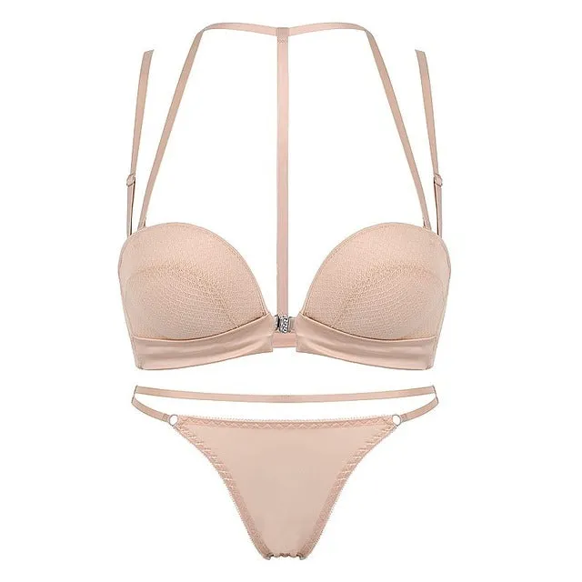 New Sexy Push Up Front Closure Lingerie Set Gathering Seamless Underwear 3/4 Cup Brassiere Women Bralette Bra And Panties Set