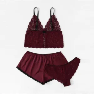 Satin Lingerie Lace Set