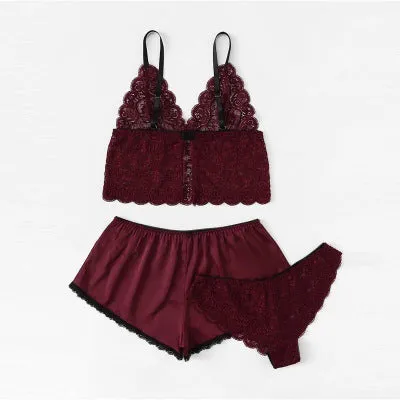 Satin Lingerie Lace Set