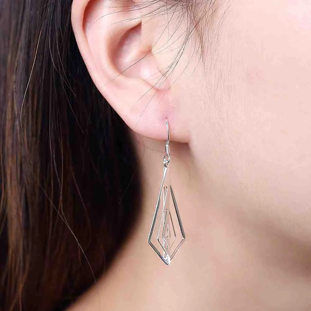 silver plated earing Smooth Rhombus Shaped drop Earring silver plated Earrings 241 ELY
