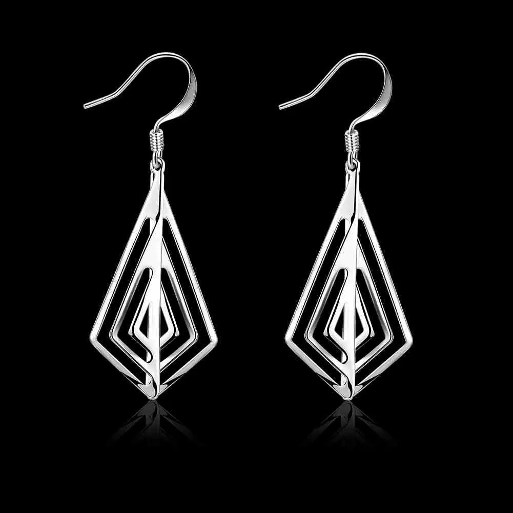 silver plated earing Smooth Rhombus Shaped drop Earring silver plated Earrings 241 ELY