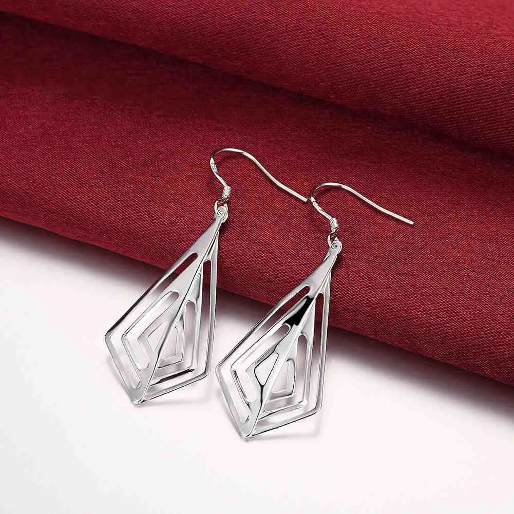 silver plated earing Smooth Rhombus Shaped drop Earring silver plated Earrings 241 ELY
