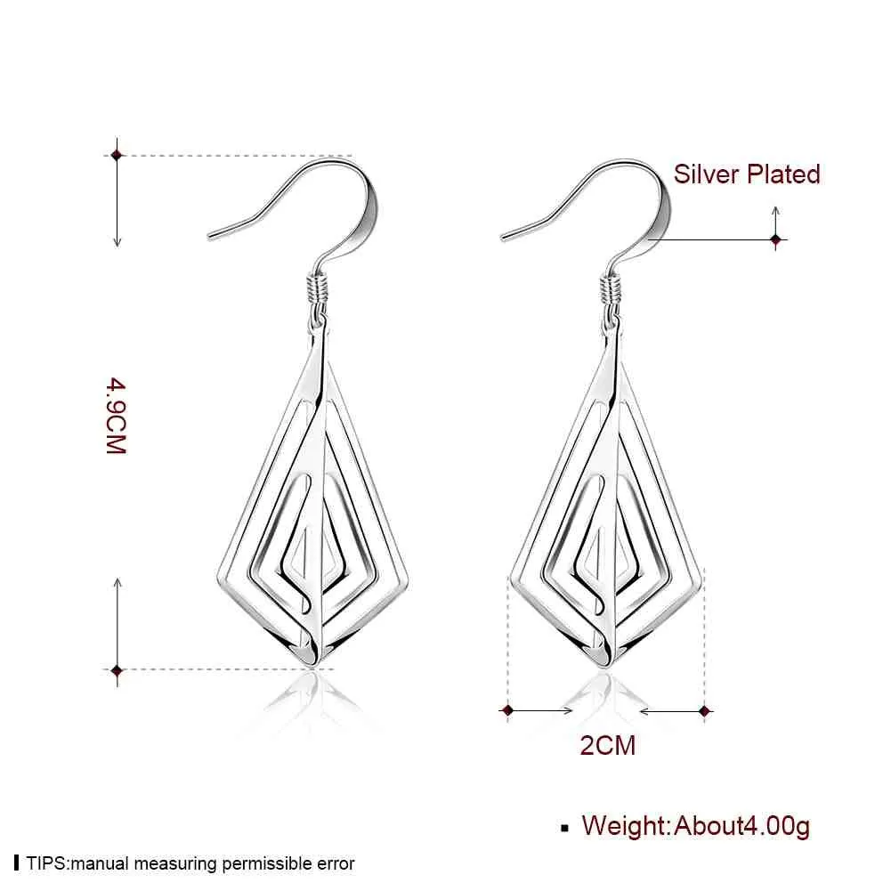 silver plated earing Smooth Rhombus Shaped drop Earring silver plated Earrings 241 ELY
