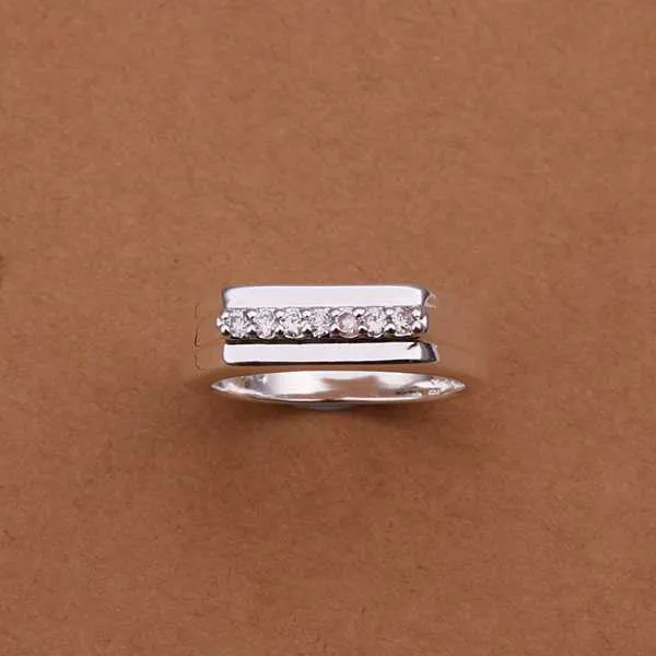 silver-plated rings for men Inlaid Stone Middle Section Smooth anel masculino jewelry display ELY