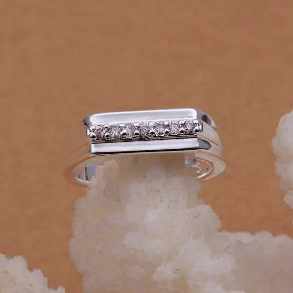 silver-plated rings for men Inlaid Stone Middle Section Smooth anel masculino jewelry display ELY